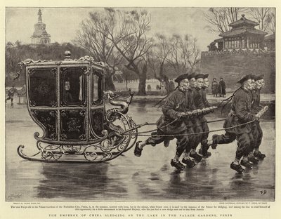 Den kinesiske kejser kælker på søen i paladsets have i Pekin af Frank Dadd